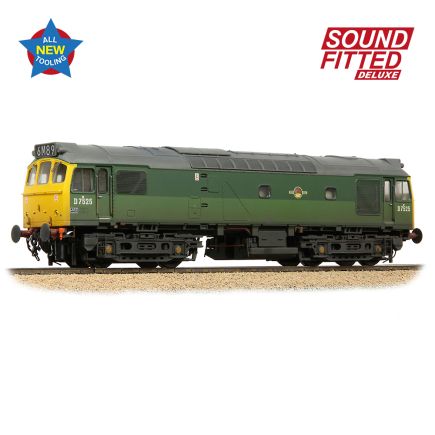 Bachmann 32-342SFX OO Gauge Class 25/2 D7525 BR Two Tone Green Full Yellow Ends Weathered DCC Sound Fitted Deluxe