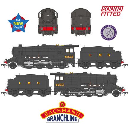 Bachmann 35-226SF OO Gauge LMS 8F 2-8-0 8233 LMS Black Riveted Tender DCC Sound Fitted
