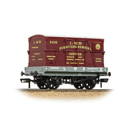 Bachmann 37-482 OO Gauge 1 Plank Wagon LMS Grey Furniture Removal Service Crimson Container