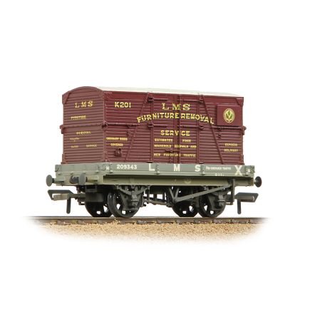 Bachmann 37-482A OO Gauge 1 Plank Wagon LMS Grey Furniture Removal Service Crimson Container Weathered