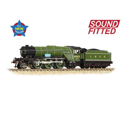 Graham Farish 372-611SF N Gauge LNER V2 4843 'Kings Own Yorkshire Light Infantry' LNER Lined Green DCC Sound Fitted