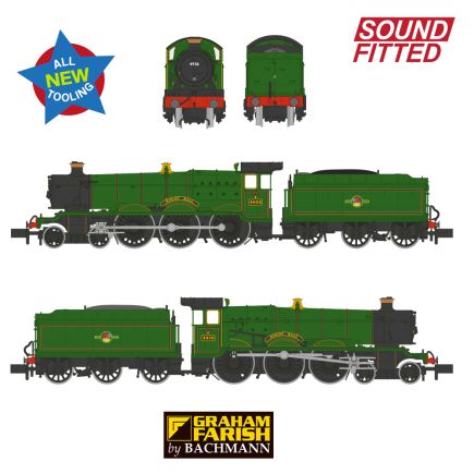 Graham Farish 372-011SF N Gauge GW 49xx Hall 4-6-0 4936 'Kinlet Hall' BR Green Late Crest DCC Sound Fitted