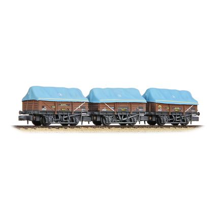 Graham Farish 377-491 N Gauge Pack Of 3 5 Plank China Clay Wagons BR Bauxite TOPS with Tent Canopy Weathered