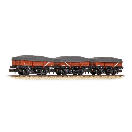 Bachmann 377-492 N Gauge 5 Plank China Clay 3 Wagon Pack BR Bauxite Early with Flat Canopy