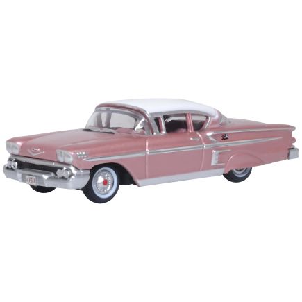 Oxford Diecast 87CIS58001 HO Scale Chevrolet Impala Sport Coupe 1958 Cay Coral Metallic/White