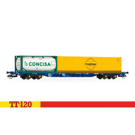 Hornby TT6031 TT Gauge KFA Container Wagon Touax with 1 x 20 & 1 x 40 Containers