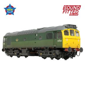 Bachmann 32-342SFX OO Gauge Class 25/2 D7525 BR Two Tone Green Full Yellow Ends Weathered DCC Sound Fitted Deluxe