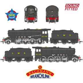 Bachmann 35-225SF OO Gauge LMS 8F 2-8-0 8036 LMS Black Riveted Tender DCC Sound Fitted
