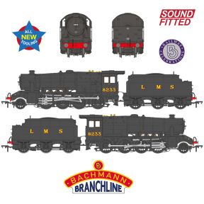 Bachmann 35-226SF OO Gauge LMS 8F 2-8-0 8233 LMS Black Riveted Tender DCC Sound Fitted