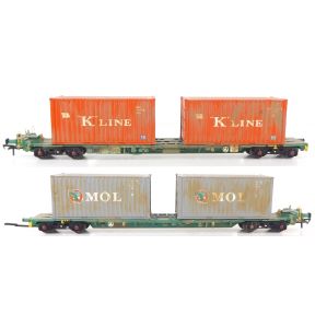 Bachmann 37-320A OO Gauge Intermodal Bogie Wagons With Two Pairs Of 20ft Containers K Line And Mol