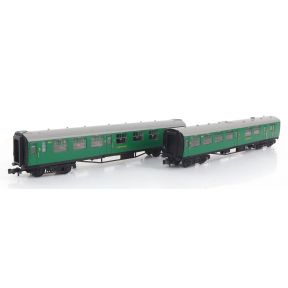 Graham Farish 370-165B Pack of 2 N Gauge Bulleid Coaches Malachite Green Split From Set