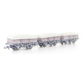 Graham Farish 377-475Z-SH N Gauge Set Of 3 China Clay Wagons BR Bauxite With Flat Hoods Weathered