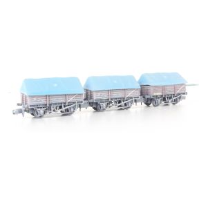Graham Farish 377-476Z-SH N Gauge Set Of 3 China Clay Wagons BR Bauxite With Tent Hoods Weathered