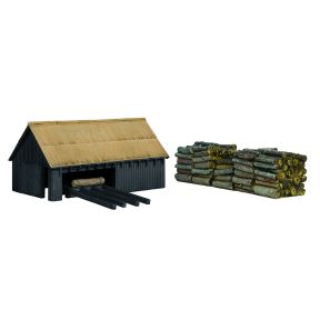 Bachmann 44-1008A OO Gauge Sawmill and Woodpile Black