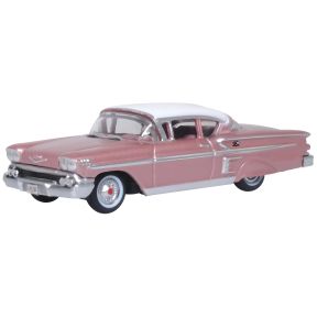 Oxford Diecast 87CIS58001 HO Scale Chevrolet Impala Sport Coupe 1958 Cay Coral Metallic/White