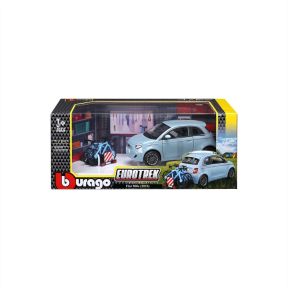 Bburago 18-23012 Fiat 500E Eurotrek Light Blue With Bike Rack