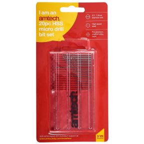 Am Tech F0930 20-Piece Micro HSS Twist Drill Bit Set