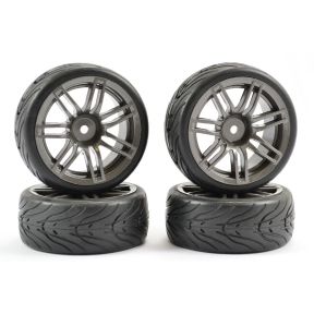 Fastrax FAST0078GM 1/10 Scale Street Tread Tyres 14SP Gun Metal Wheel