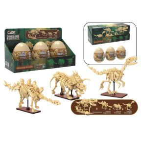 CaDA C59015W Tray of 3 Dinosaur Eggs with Stegosaurus, Triceratops & Velociraptor